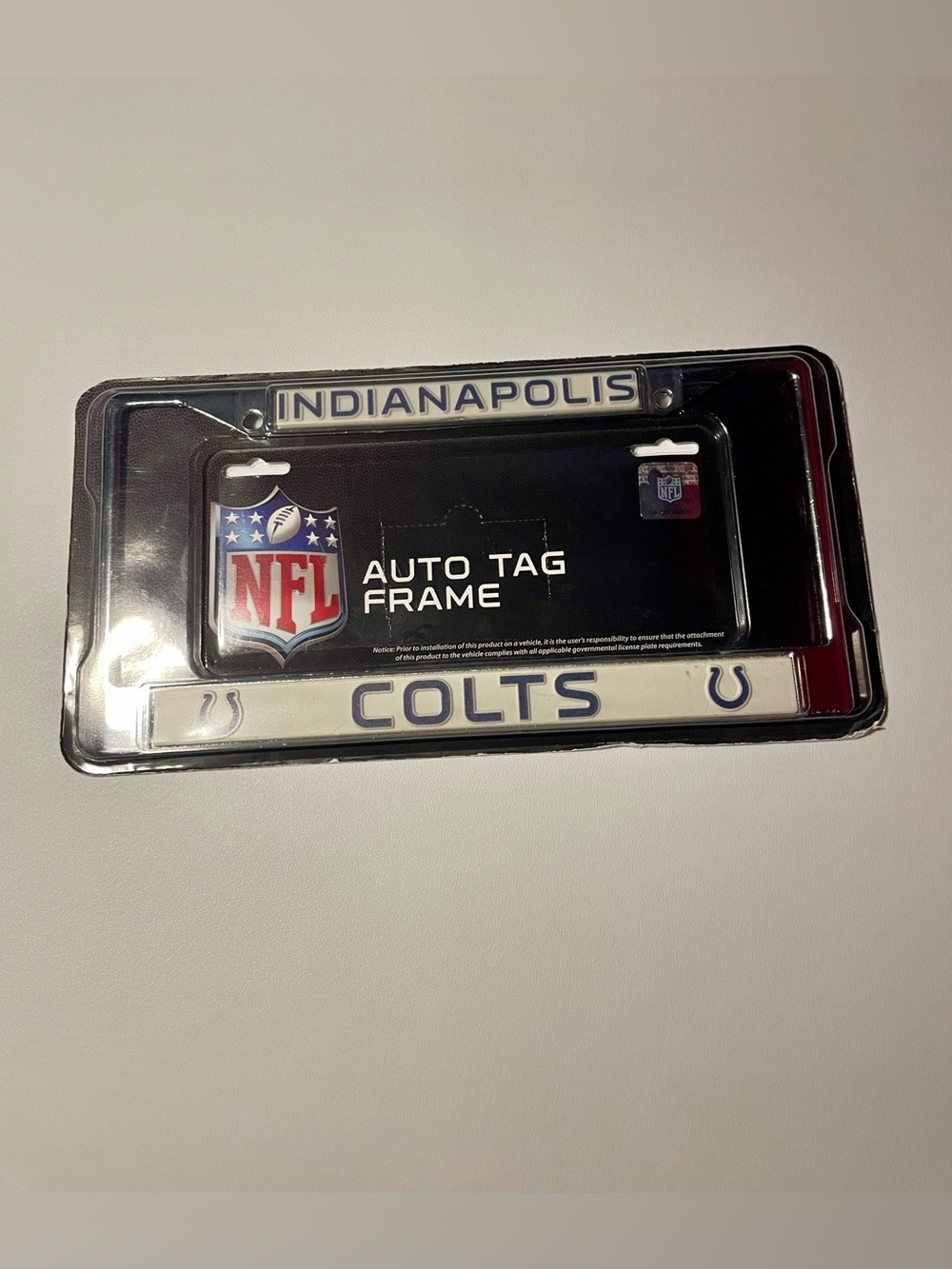 NIB NFL Indianapolis Colts Chrome Car License Plate Frame Auto Tag Rico Football